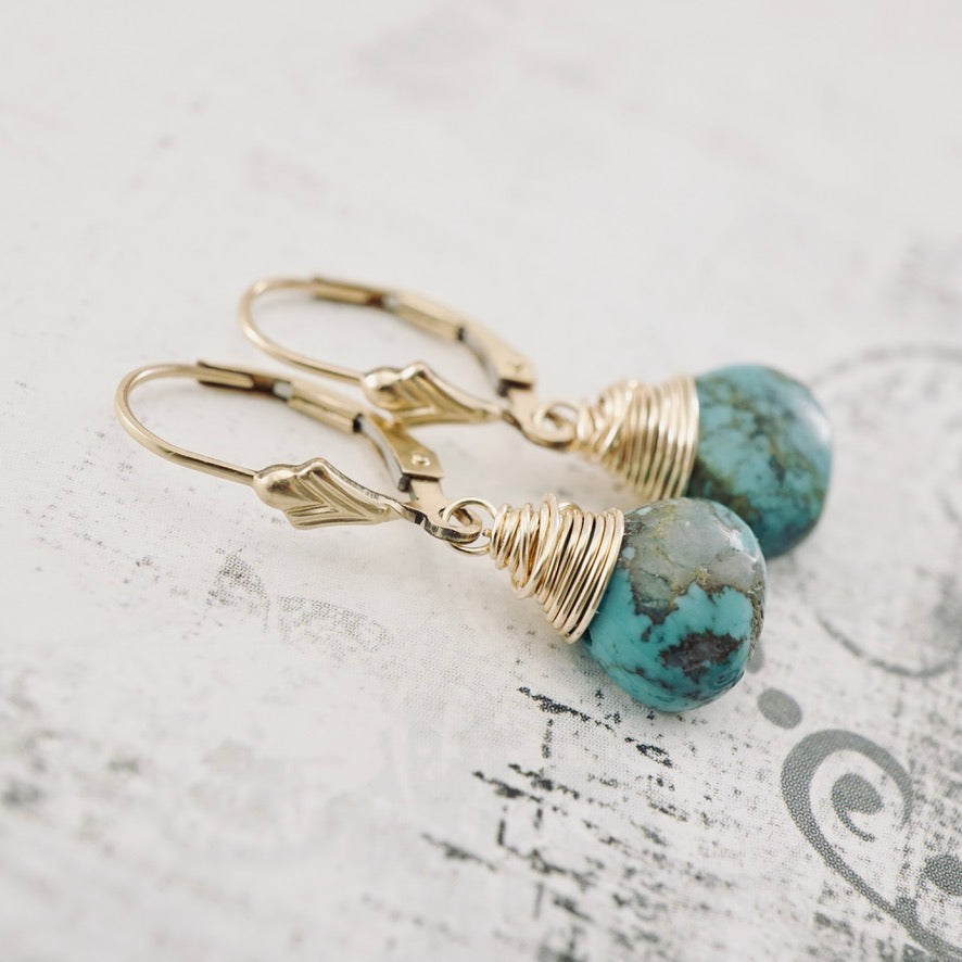 TN24ER010GF Natural Turquoise Petite Drop Earrings