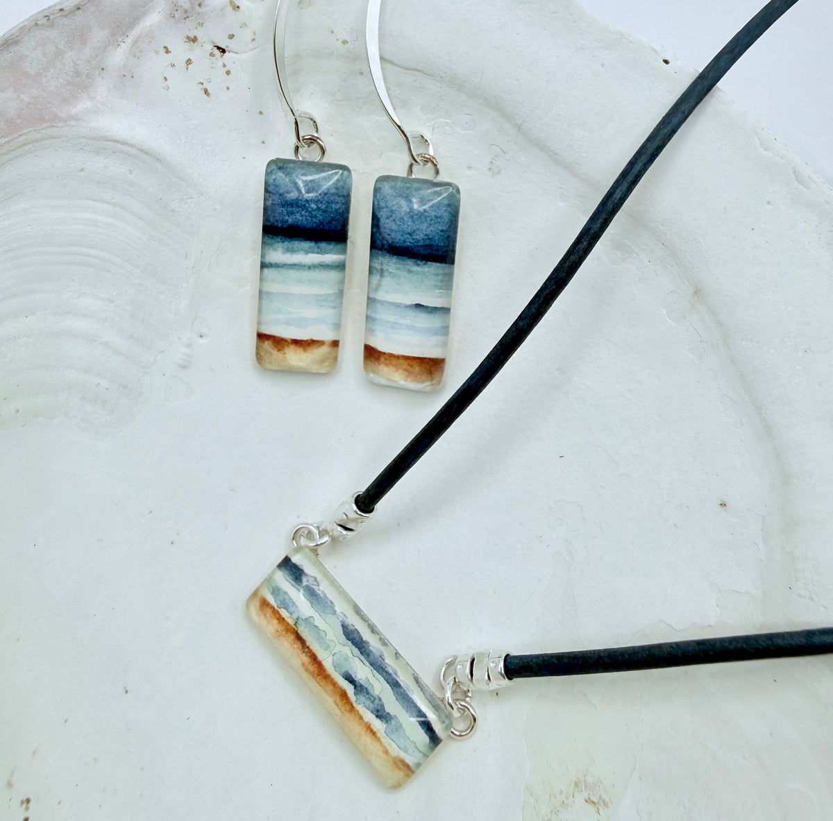 Ocean and Shore Watercolor Drop Earrings