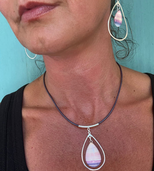 Pink Sunset Drop Earrings - Original Watercolor