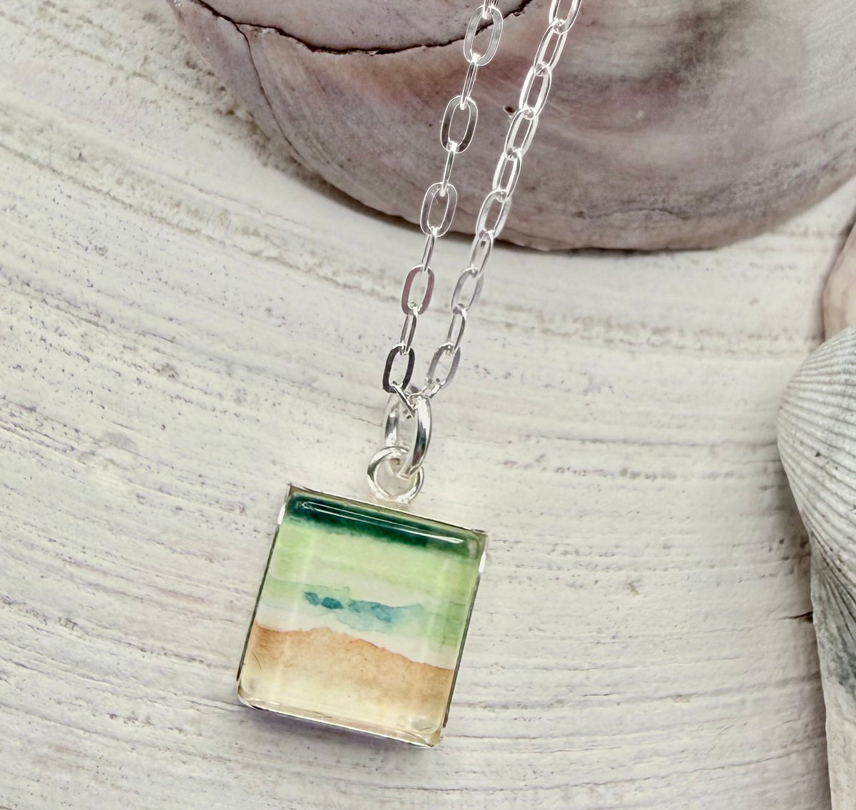 Dainty Ocean Watercolor Sterling Necklace