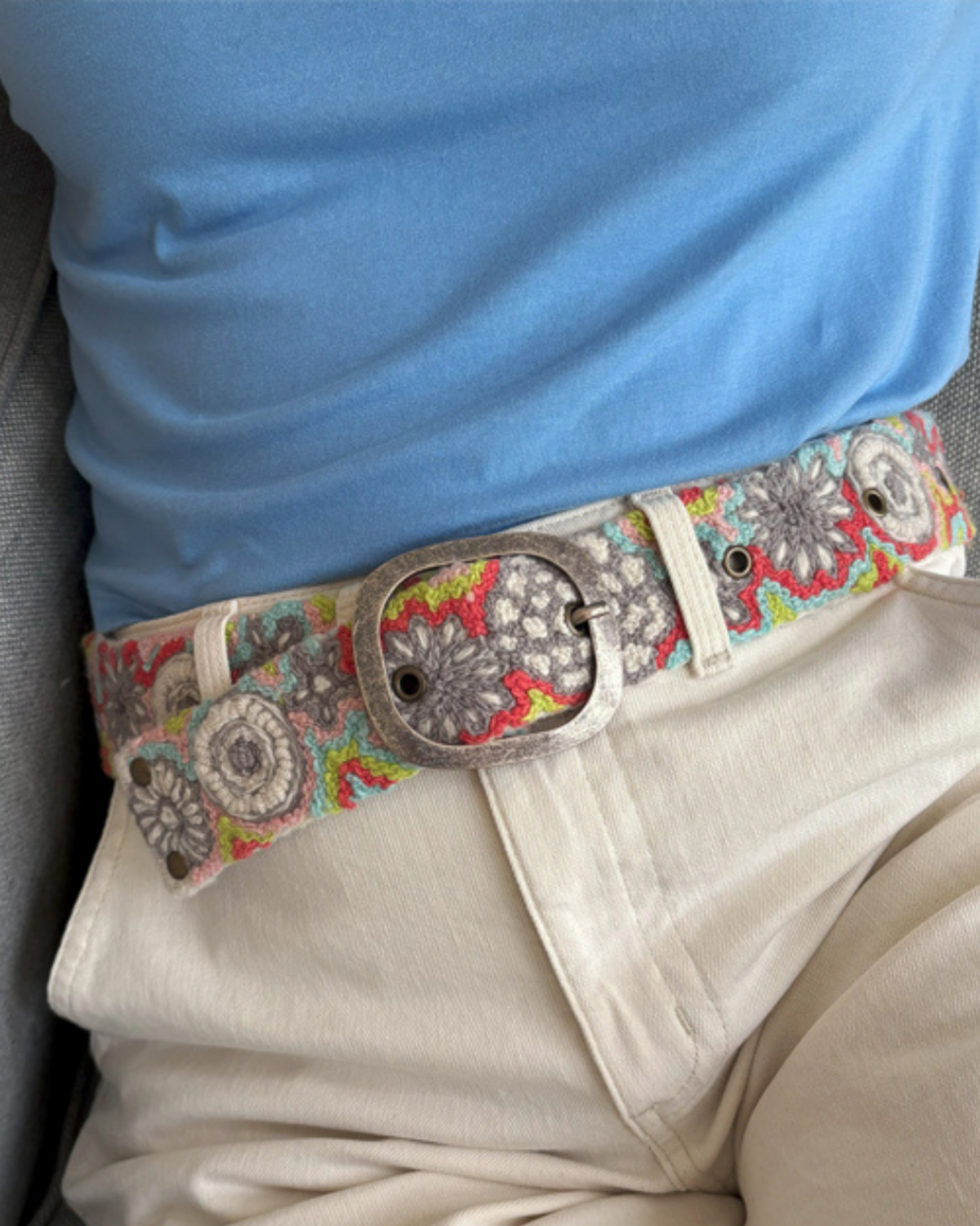 Flower Power Embroidered Wool Belt: S