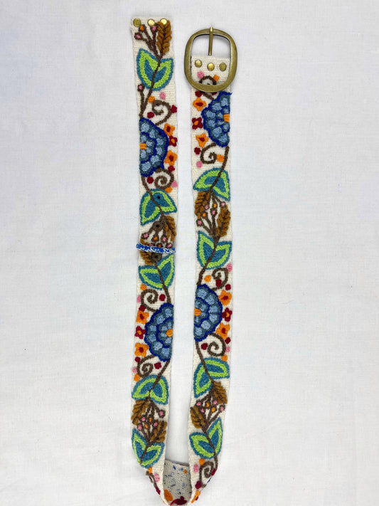 Cream Catalina Wide Embroidered Belt