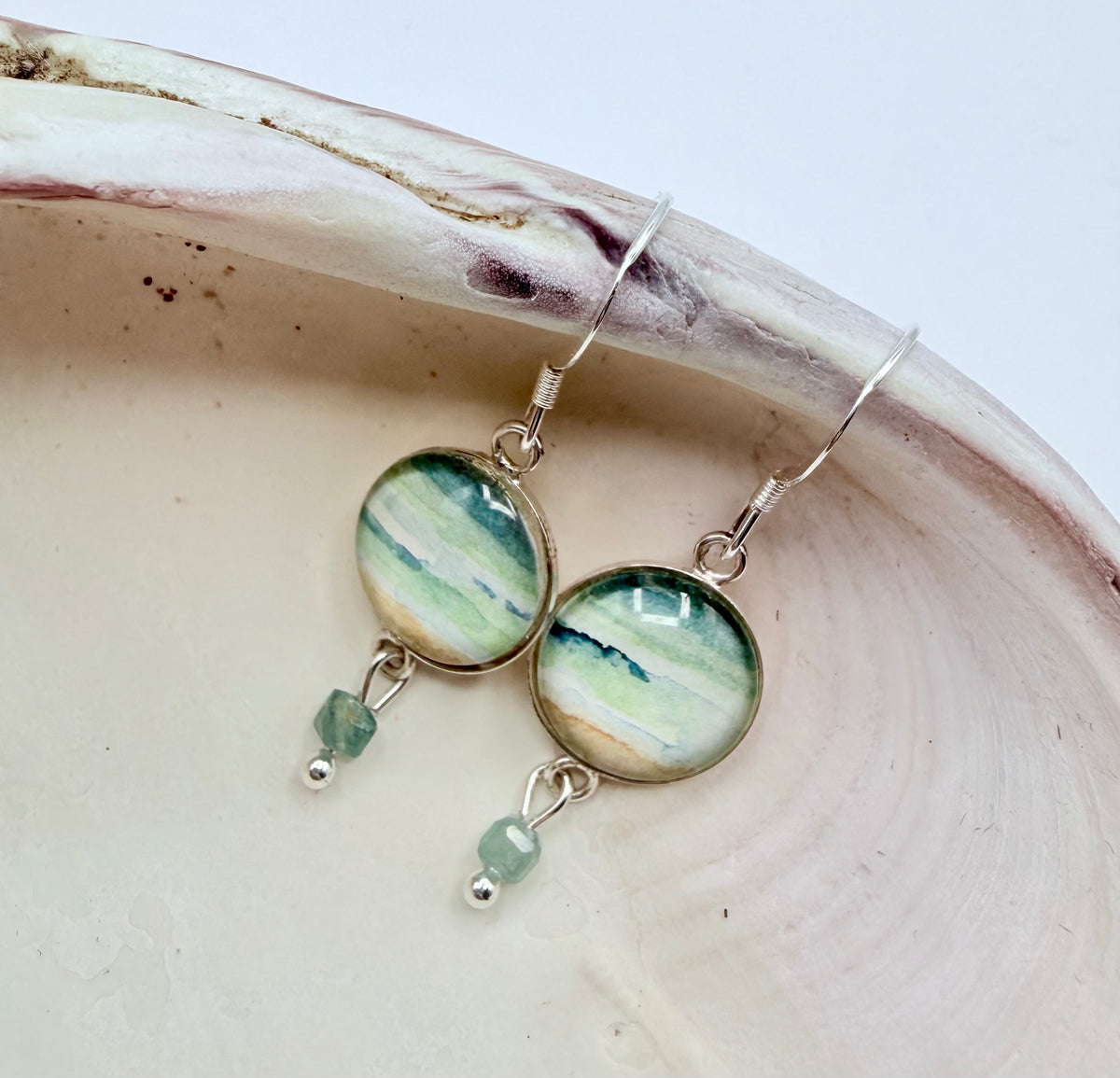 Round Watercolor Dangles with Green Swarovski