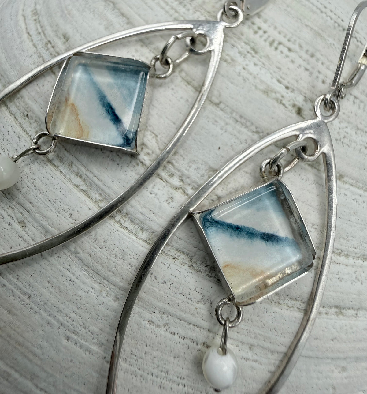 Diamond Shape Ocean Watercolor Earrings