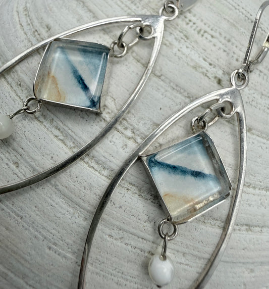 Diamond Shape Ocean Watercolor Earrings
