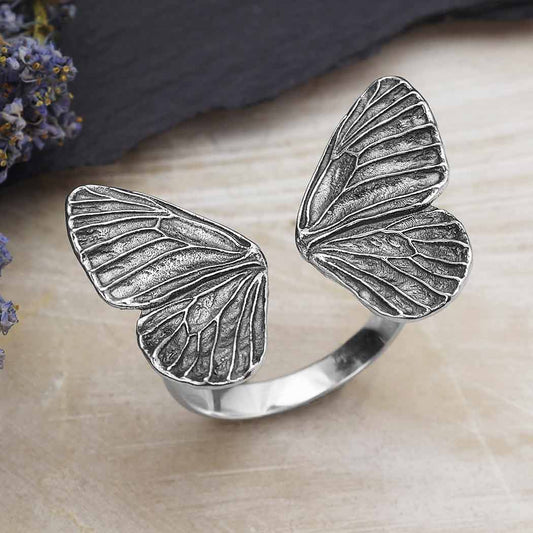 Silver Dimensional Butterfly Wings Ring