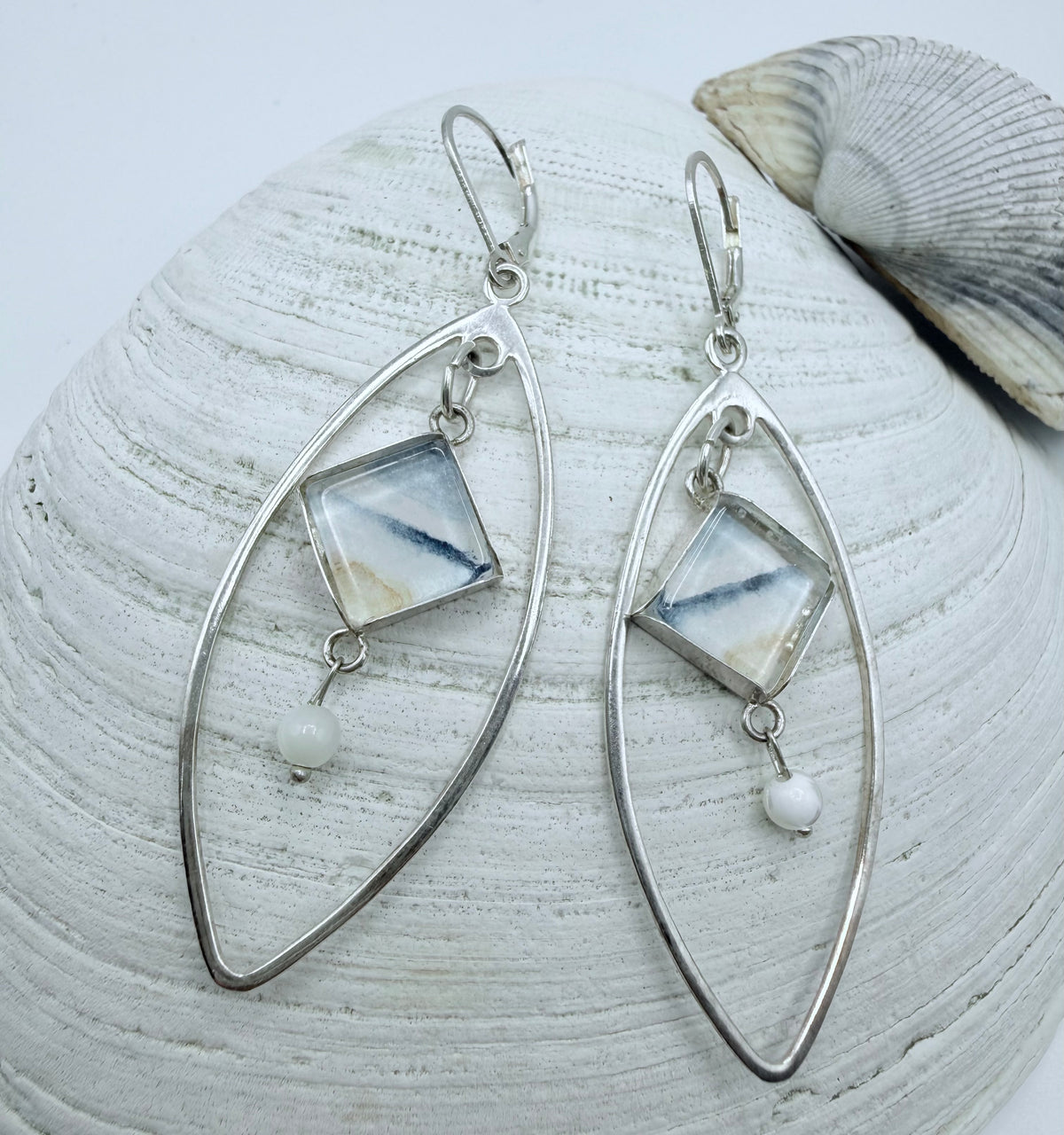 Diamond Shape Ocean Watercolor Earrings
