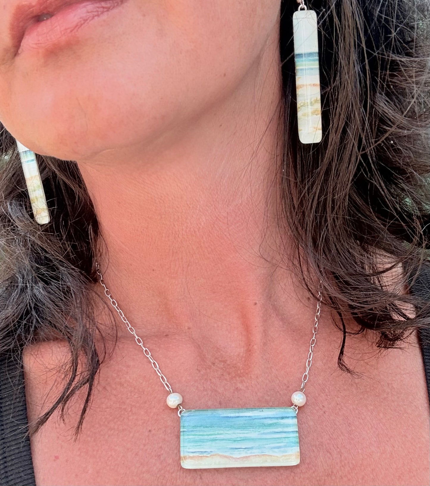 Long Beach Scene Earrings - Original Watercolor