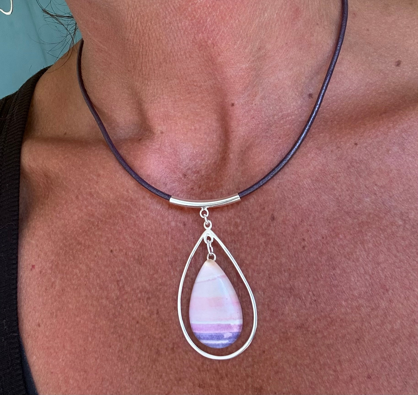 Pink Sunset Teardrop Necklace - Original Watercolor