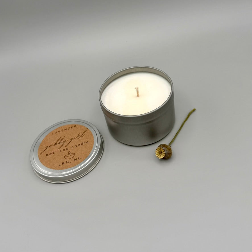 8oz Soy Candle Tin (Scent: Lavender)