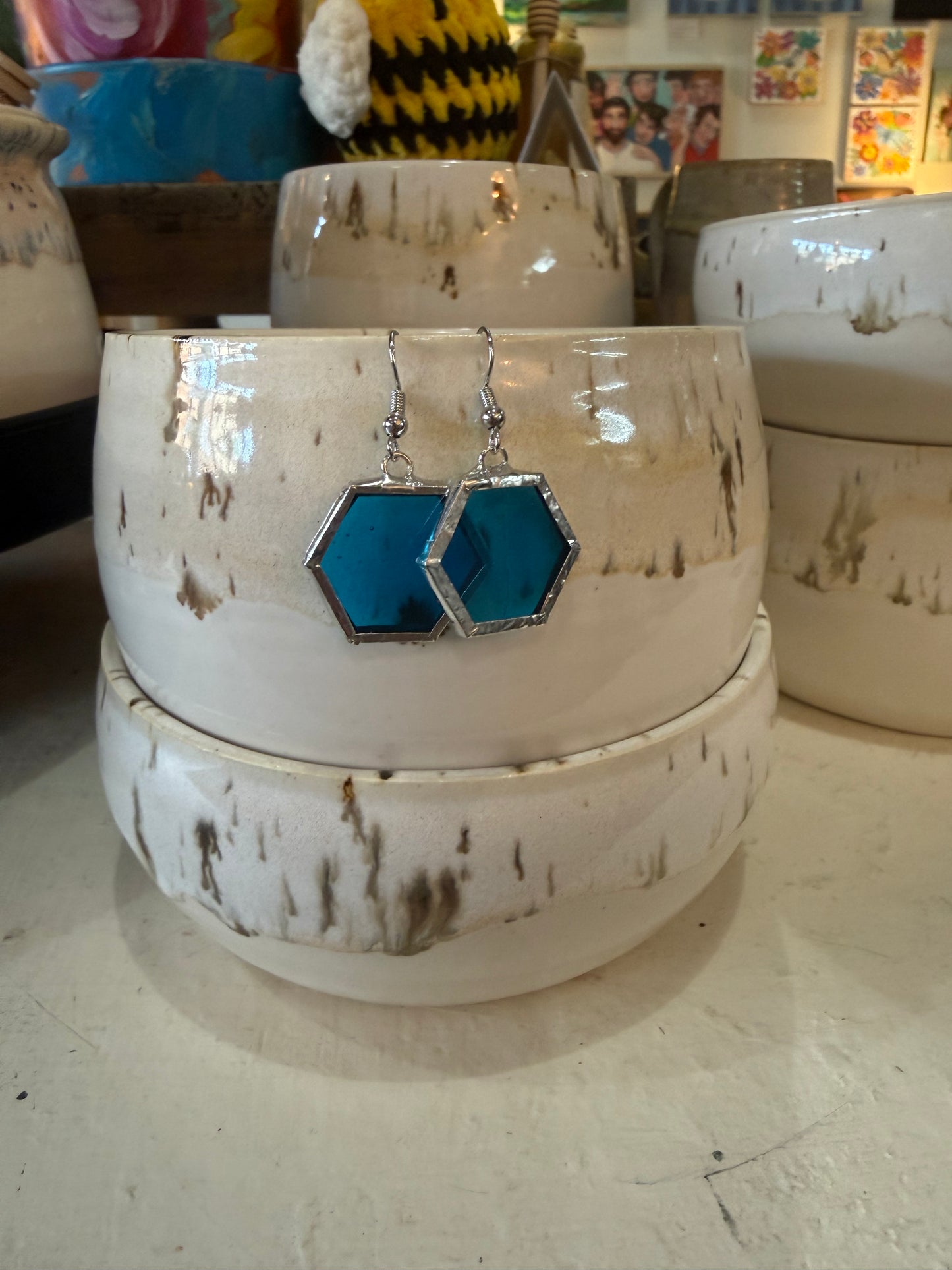 Hexagon Stained Glass Earrings