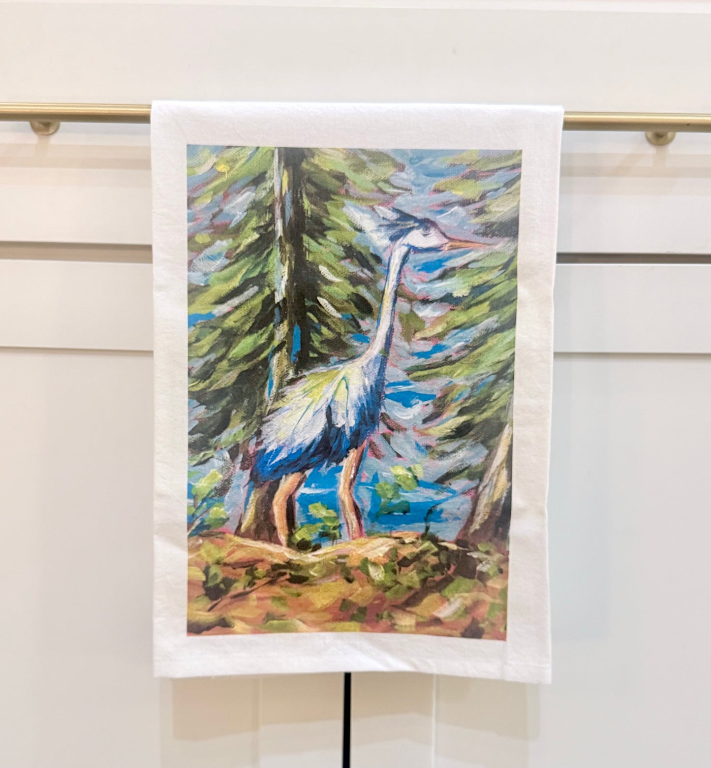 Egret in the Lake Tea Towel