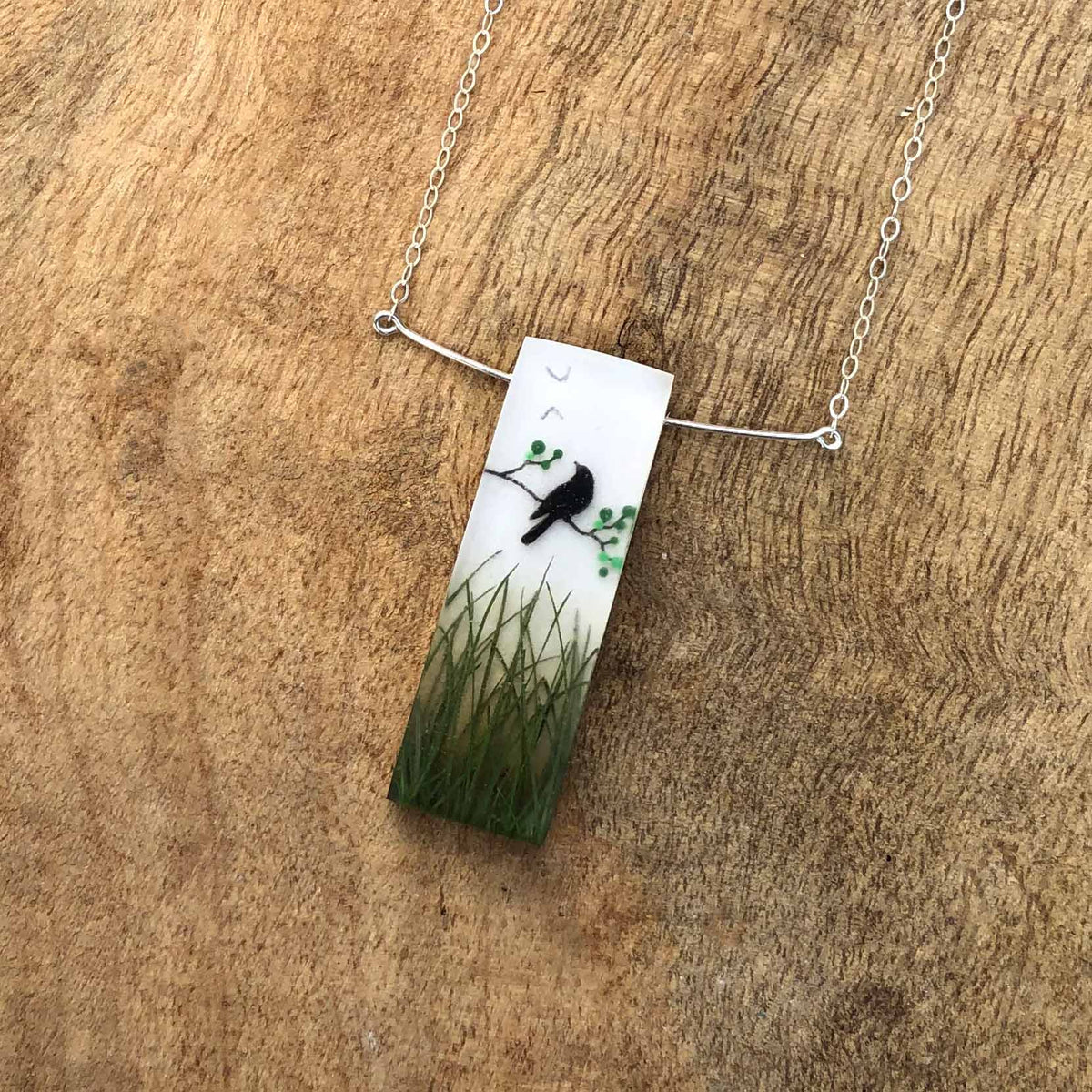 Bird Silhouette Hand Painted Necklace