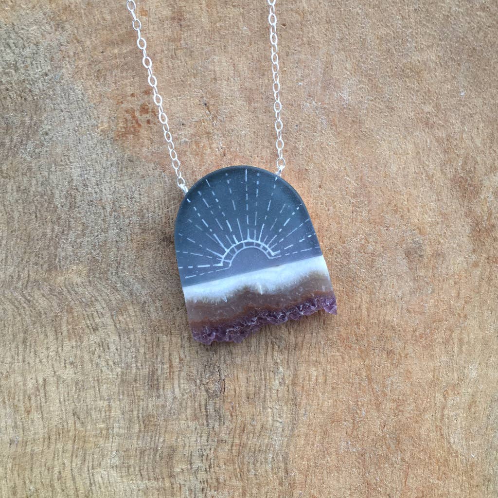 SunRays Handpainted Resin and Amethyst Necklace