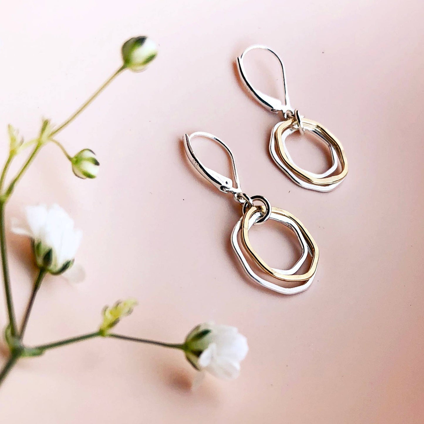 River Rocks Two Tone Circle Dangle Earrings