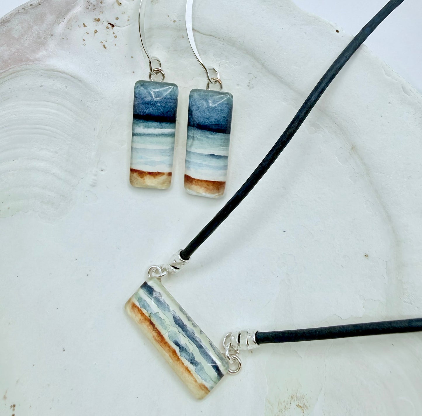 Ocean and Shore Watercolor Drop Earrings