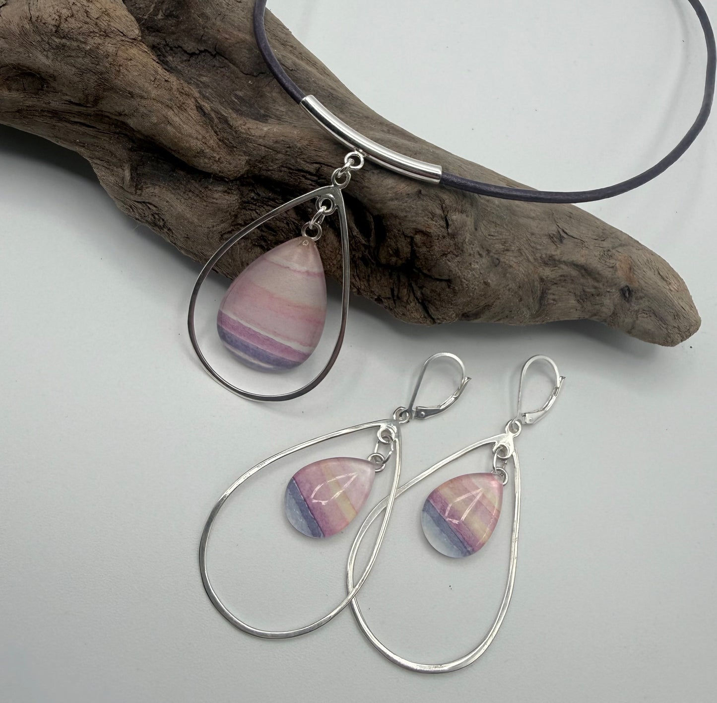 Pink Sunset Teardrop Necklace - Original Watercolor