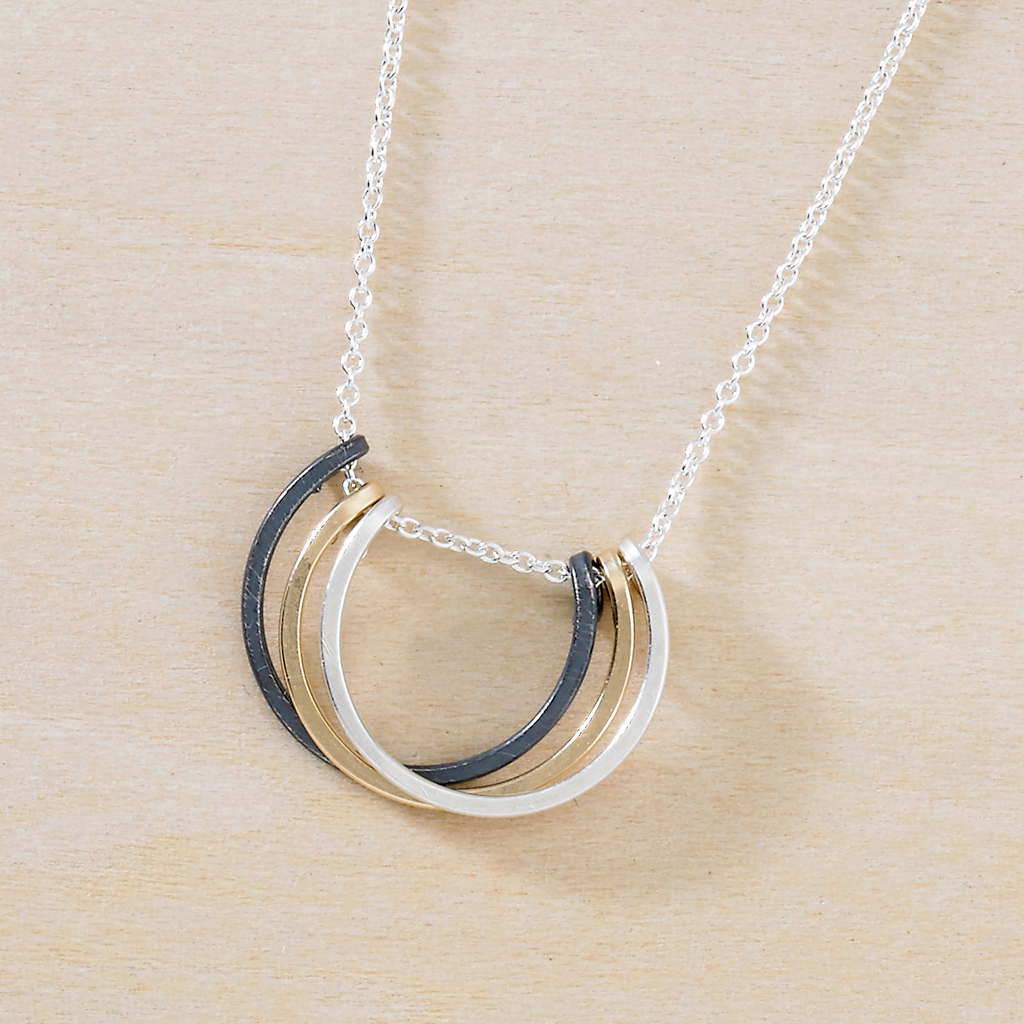 Mixed Metal Small Honey Petals Necklace Layered Circles: 18"