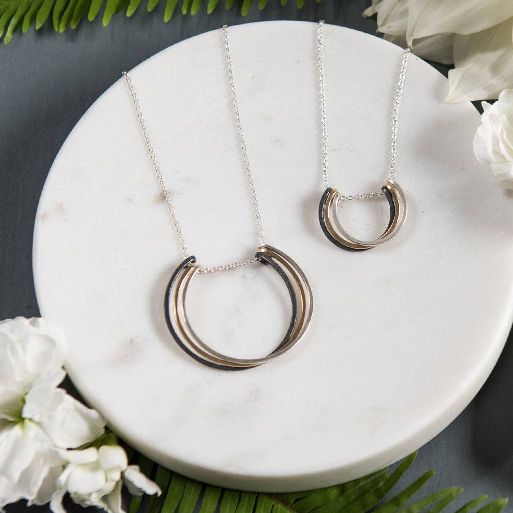 Mixed Metal Small Honey Petals Necklace Layered Circles: 18"
