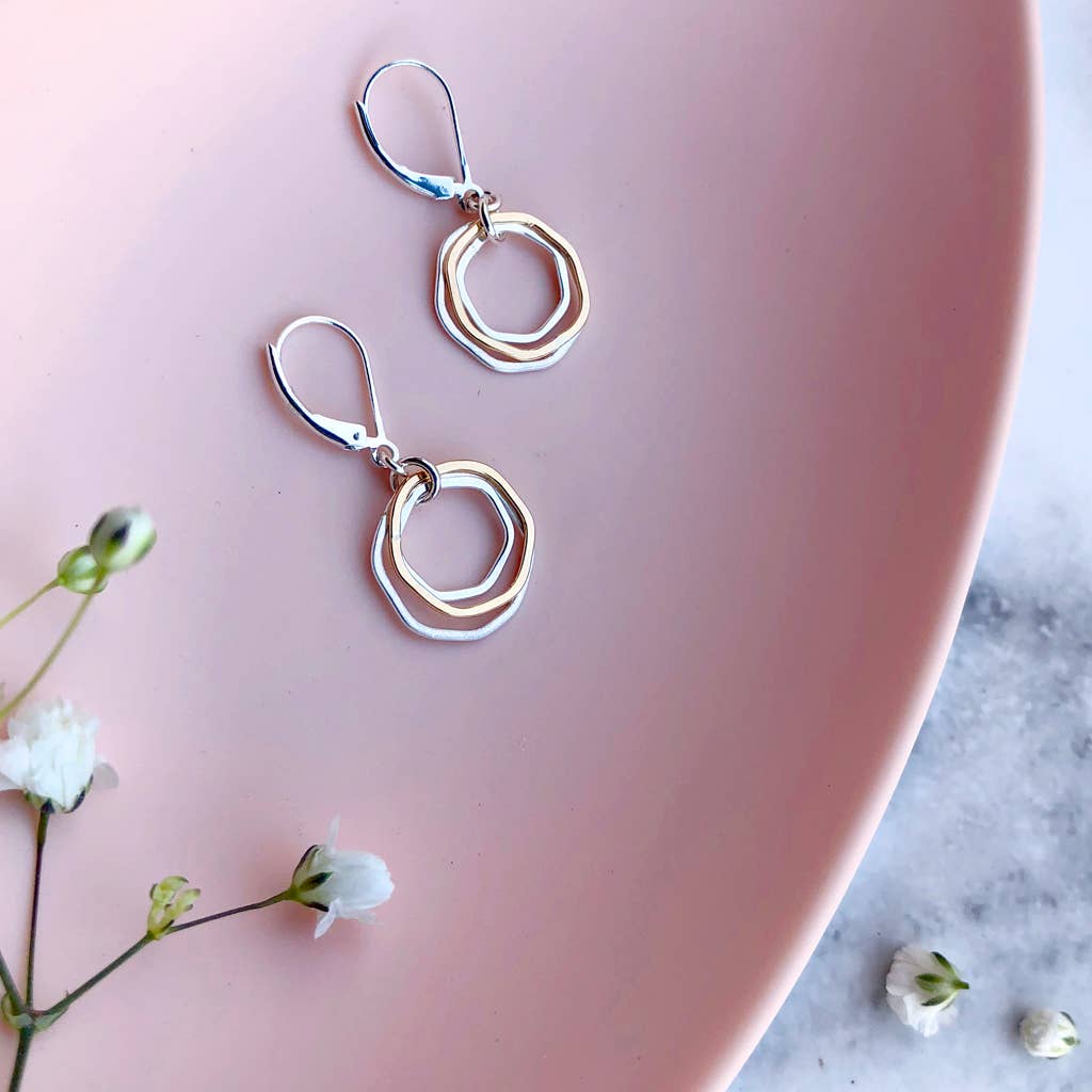 River Rocks Two Tone Circle Dangle Earrings
