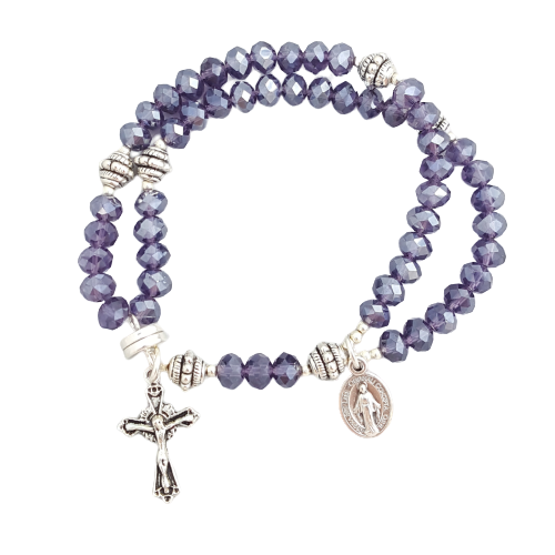 Purple Crystal Wrist Rosary Five Decade