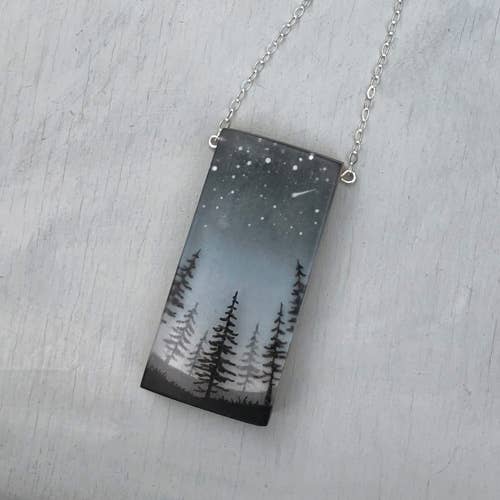 Glitter Pines Hand Painted Resin Necklace