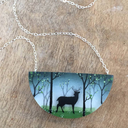 Spring Forest Painted Necklace - Acrylic and Sterling