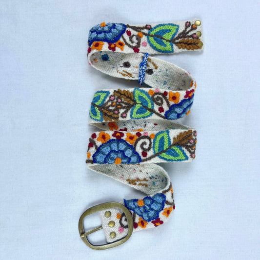 Cream Catalina Wide Embroidered Belt