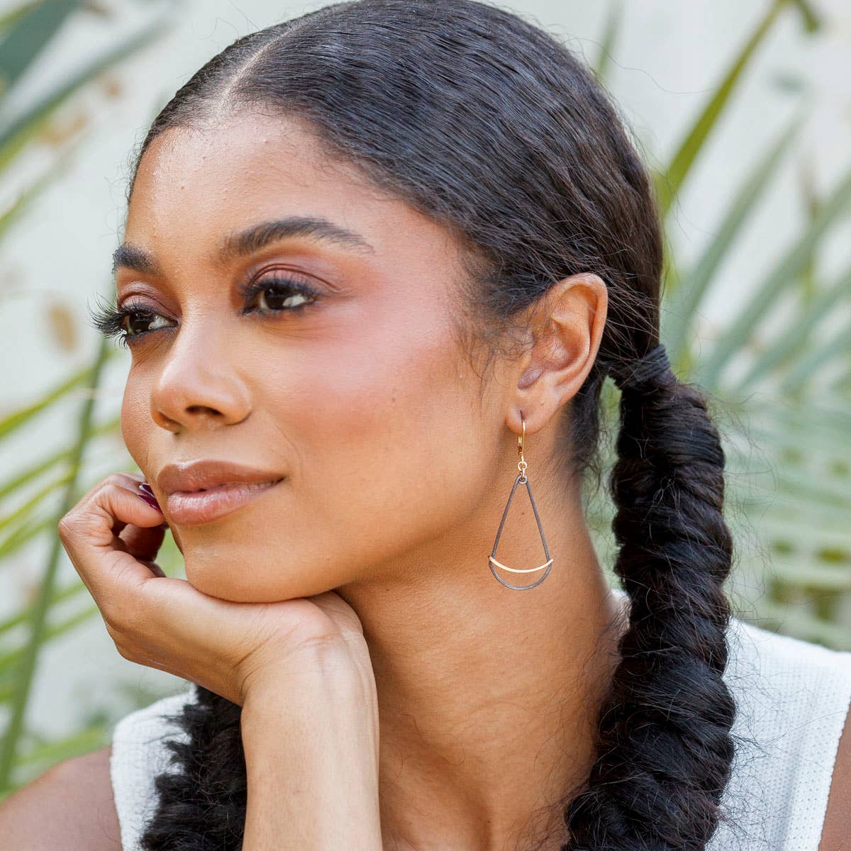 Long Gold+Ink Fan Earrings