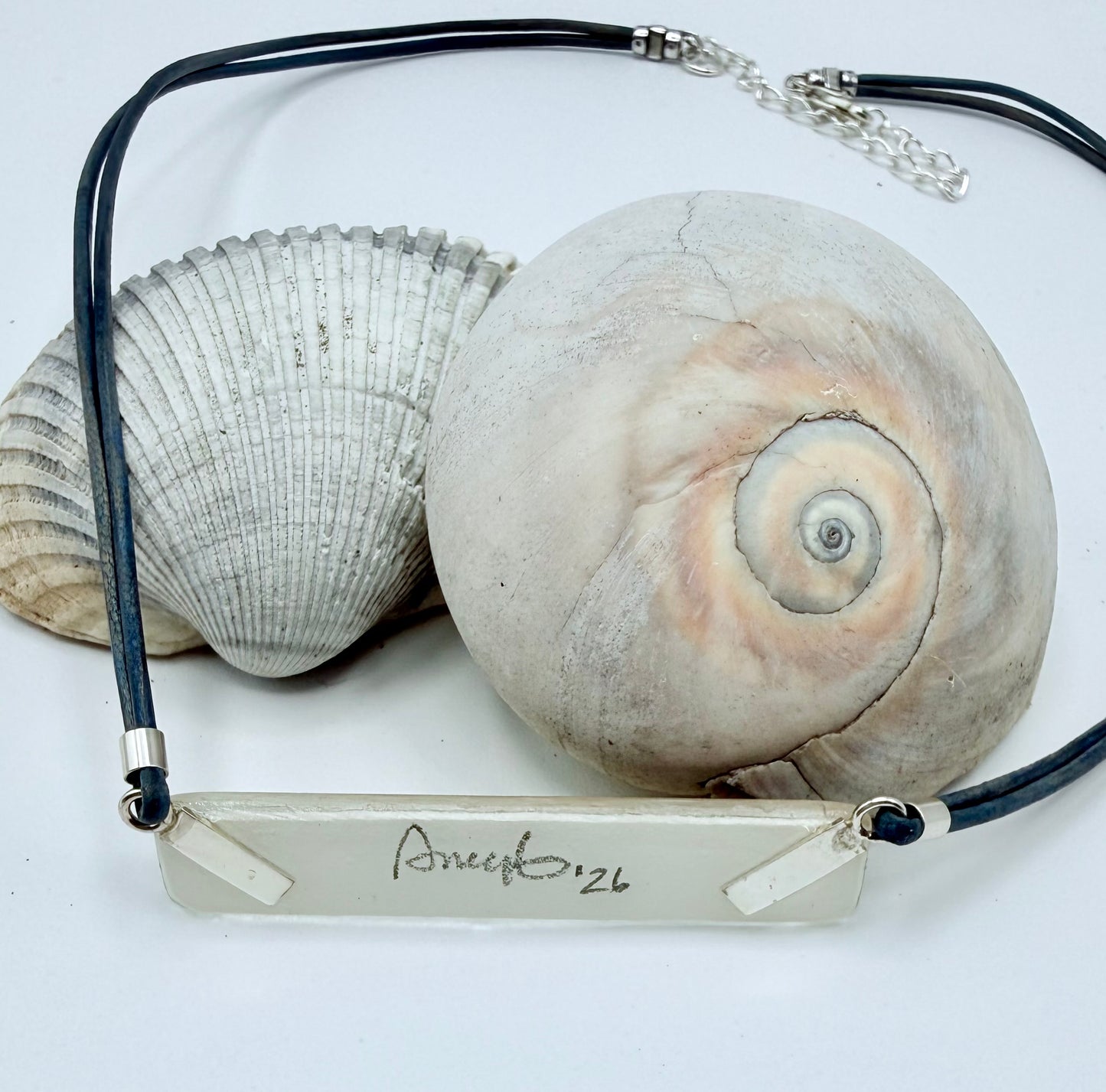 Sand and Waves Watercolor Necklace Leather Chain