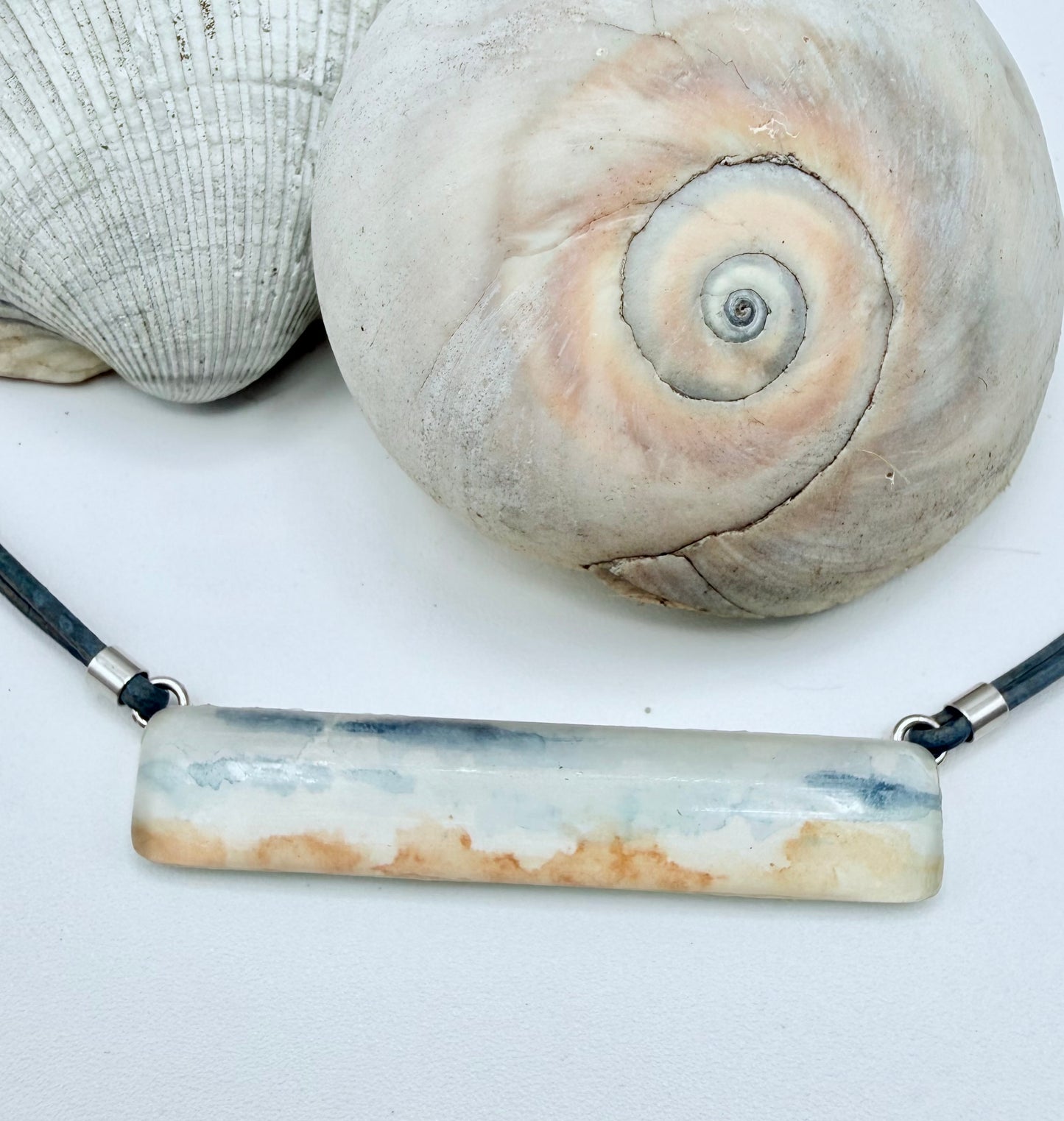 Sand and Waves Watercolor Necklace Leather Chain
