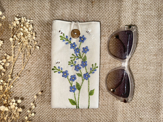 Floral Embroidered Soft Linen Glasses Case