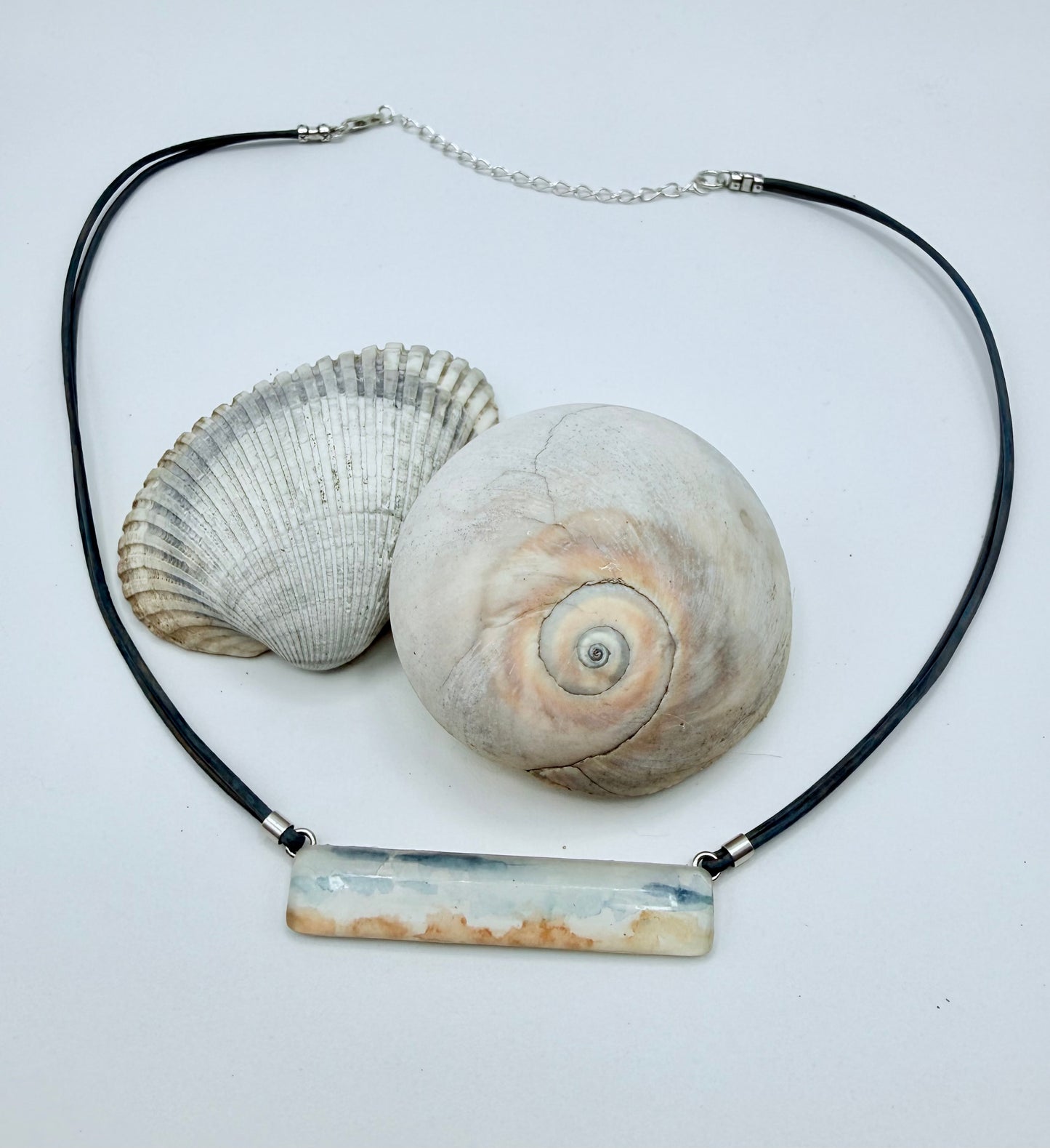 Sand and Waves Watercolor Necklace Leather Chain