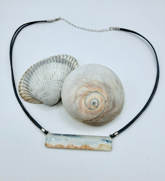 Sand and Waves Watercolor Necklace Leather Chain