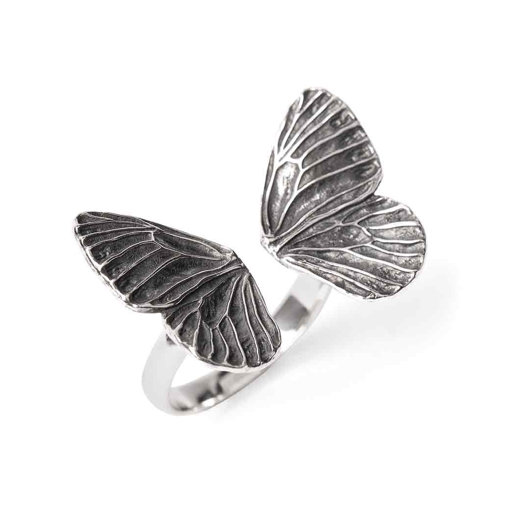 Silver Dimensional Butterfly Wings Ring