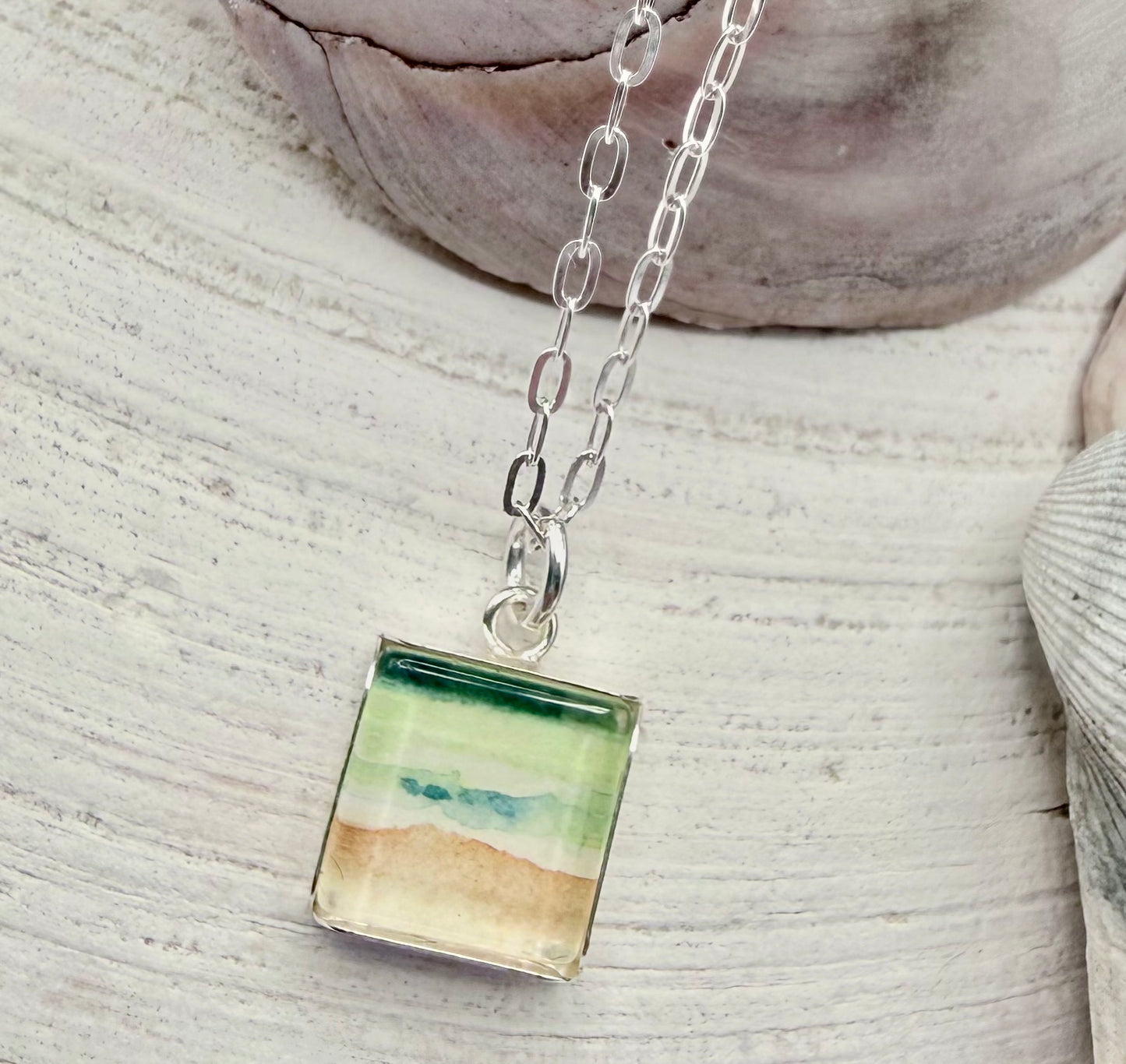 Dainty Ocean Watercolor Sterling Necklace