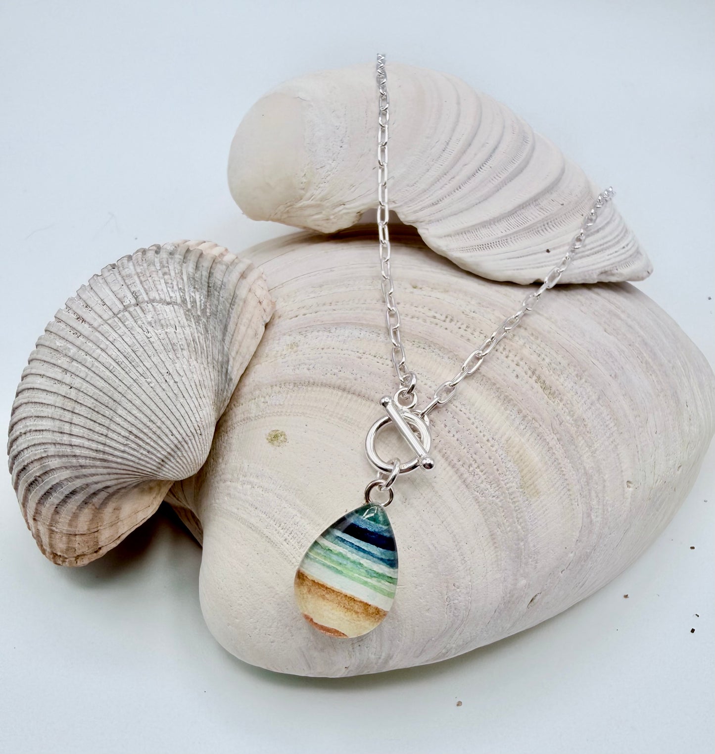 Teardrop Watercolor Necklace on Sterling Chain