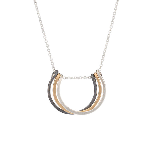 Mixed Metal Small Honey Petals Necklace Layered Circles: 18"