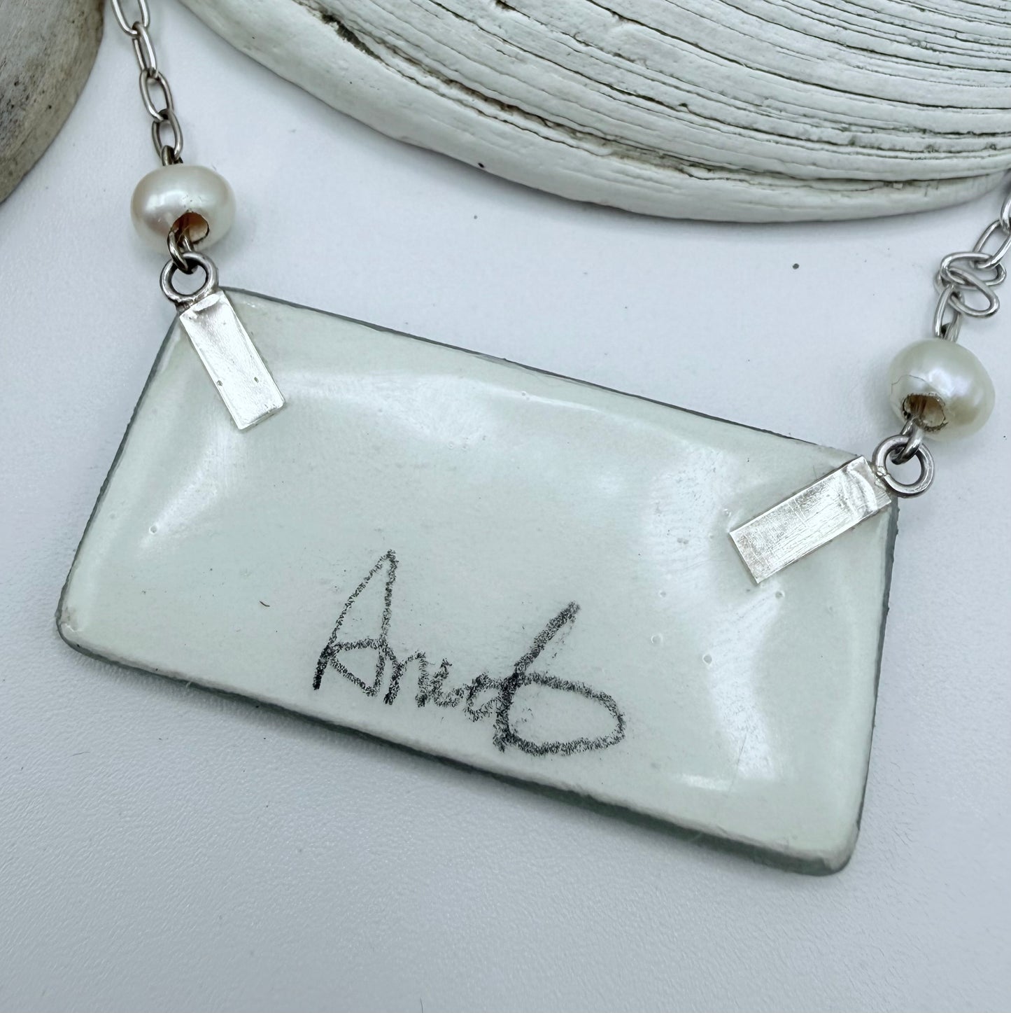 Serene Beach Scene Necklace - Original Watercolor with Pearls in Sterling