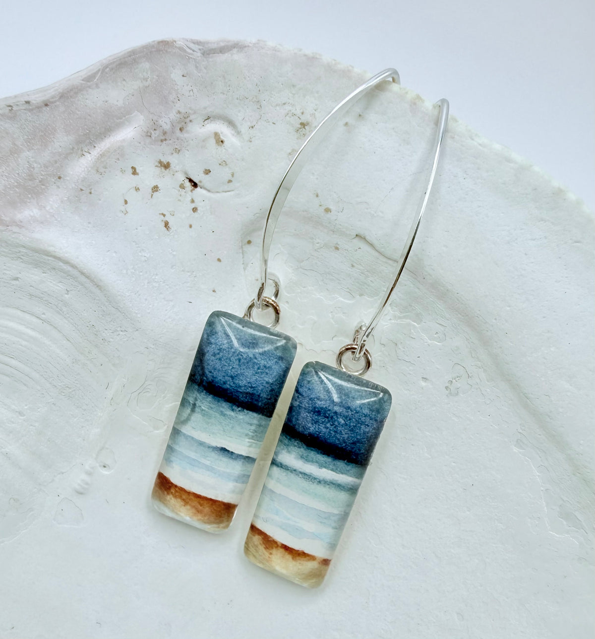 Ocean and Shore Watercolor Drop Earrings