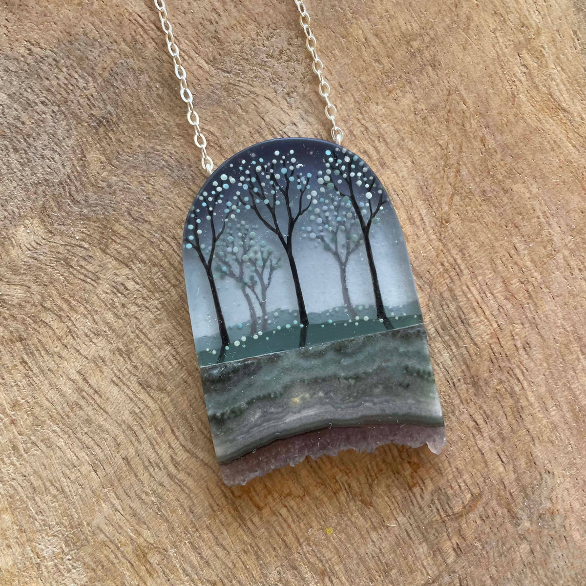 In The Forest Handpainted Resin and Crystal Necklace