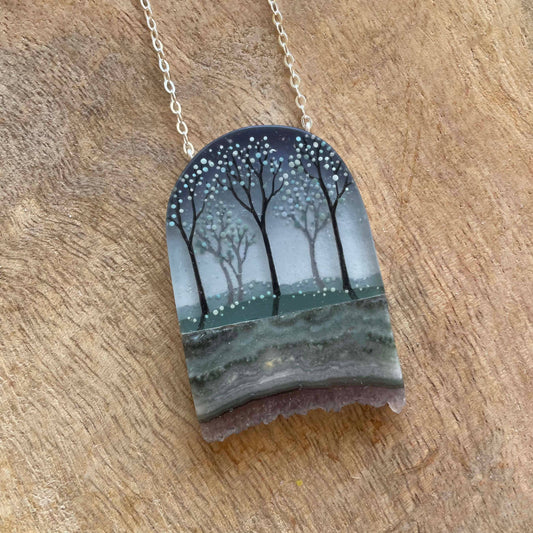 In The Forest Handpainted Resin and Crystal Necklace