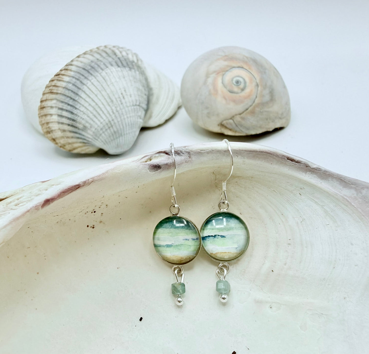 Round Watercolor Dangles with Green Swarovski