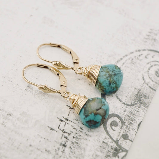 TN24ER010GF Natural Turquoise Petite Drop Earrings