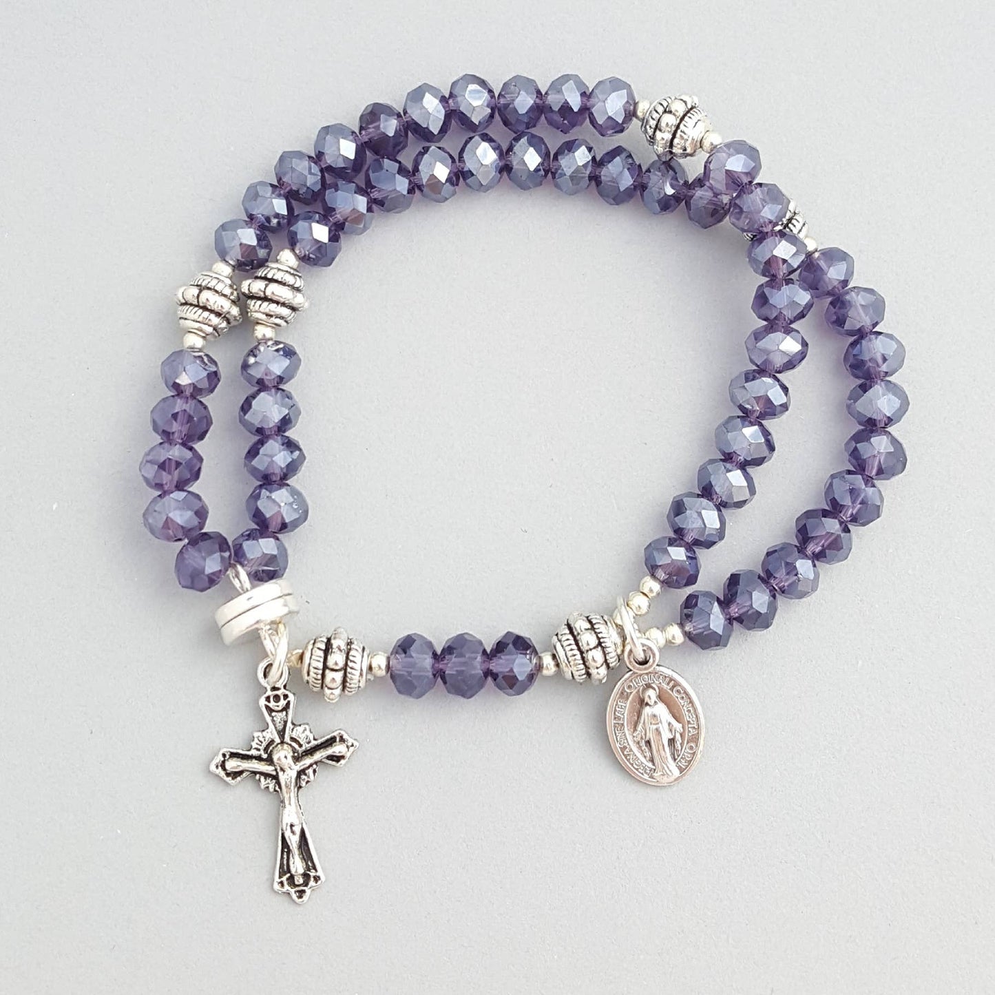 Purple Crystal Wrist Rosary Five Decade