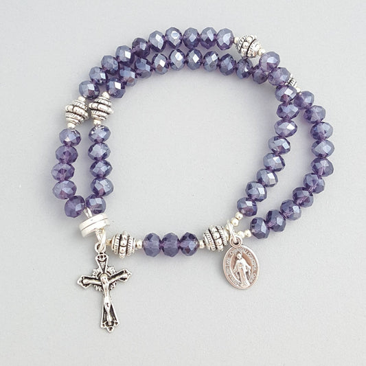 Purple Crystal Wrist Rosary Five Decade
