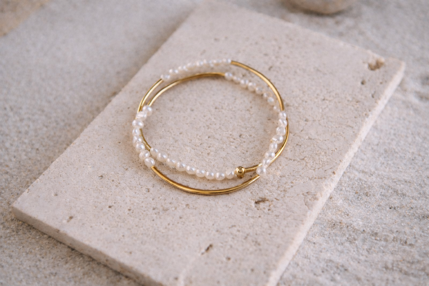 Pearl and Gold Double Wrap Bracelet