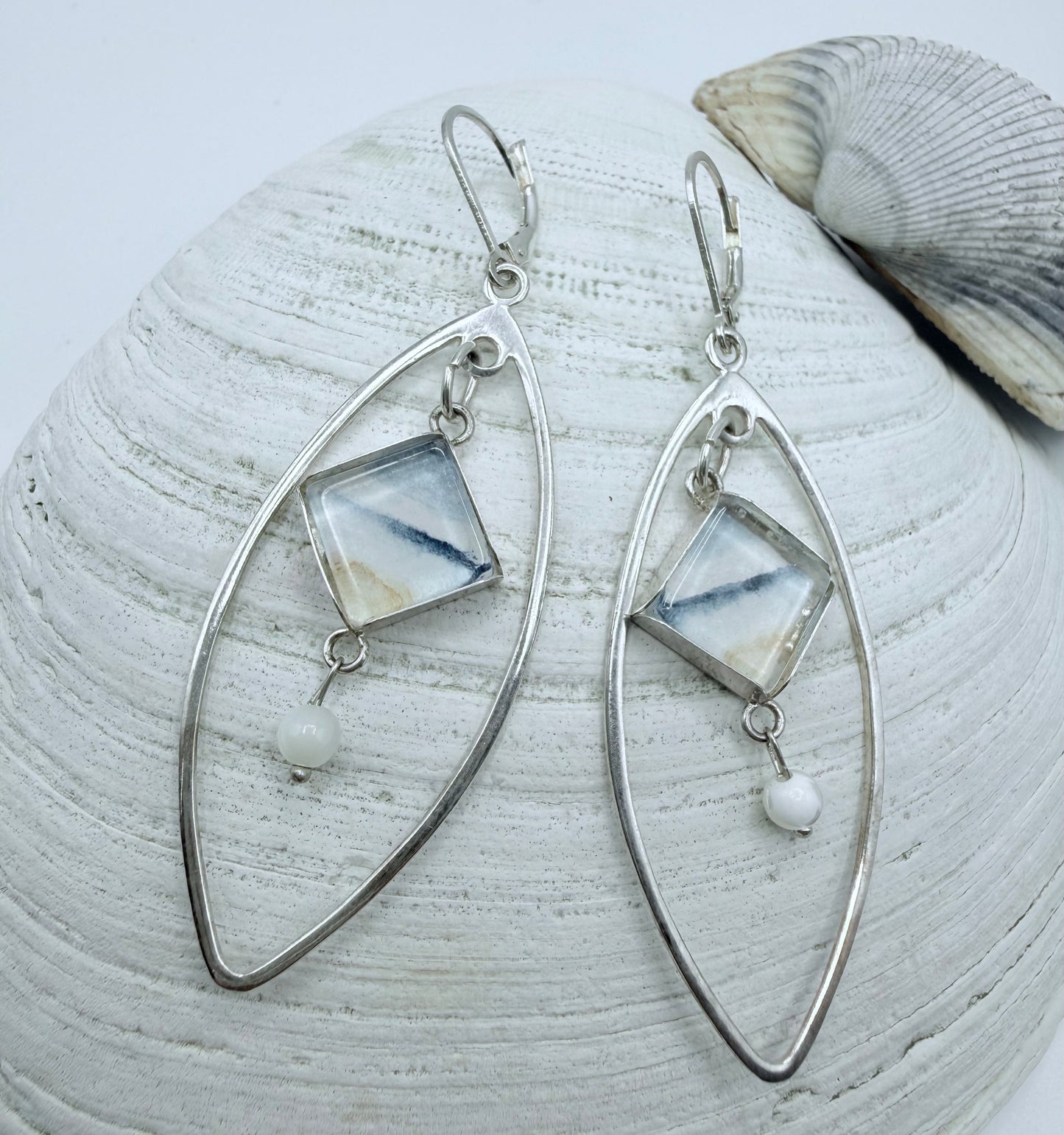 Diamond Shape Ocean Watercolor Earrings
