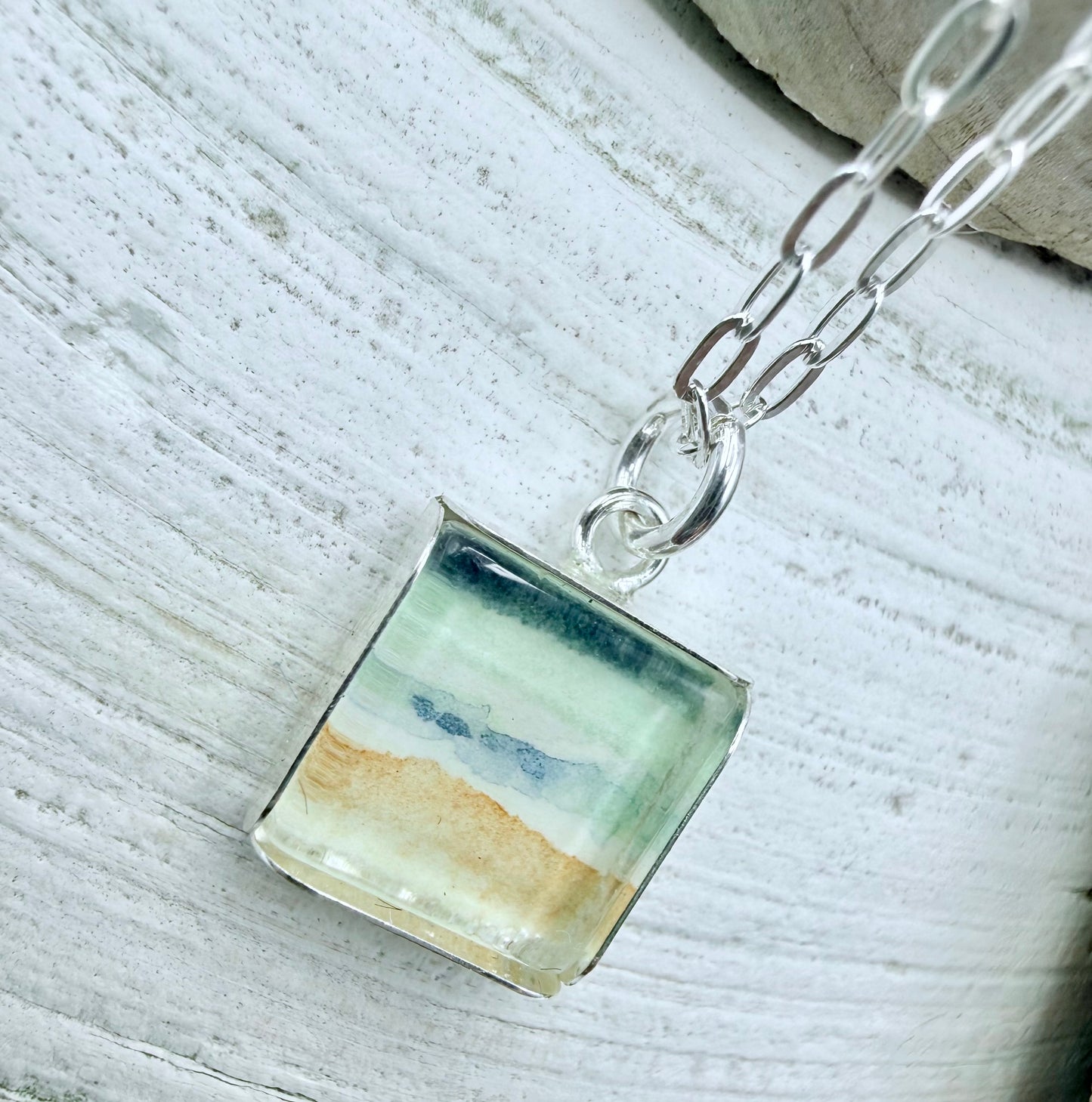 Dainty Ocean Watercolor Sterling Necklace