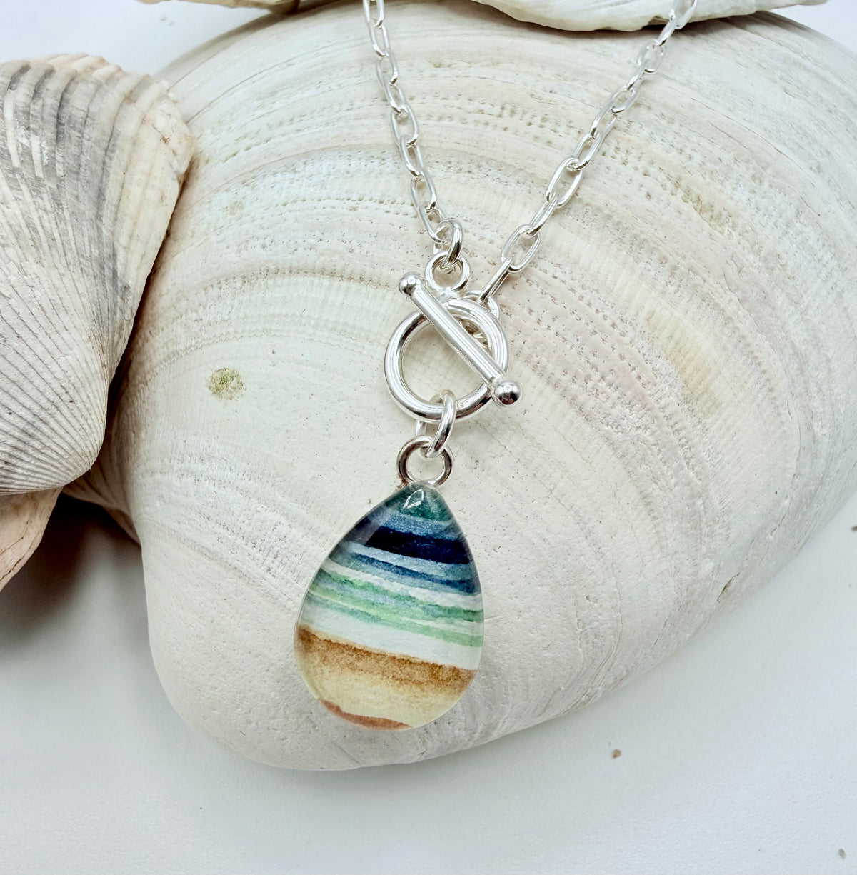 Teardrop Watercolor Necklace on Sterling Chain
